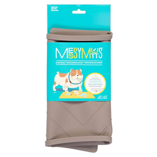 Messy Mutts Silicone Non-Slip Dog Bowl Mat With Raised Edge And Two Sides Reinforced With Metal Rods | Dog/Cat Bowl Mat With Spill-Proof Lip | Large, 24” X 16” | Dark Grey #TOP5