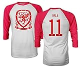 Europea Soccer 2020 Wales #11 Gareth Bale Jersey Style Unisex Quarter Sleeve Raglan T-Shirt (Red, X-Large)
