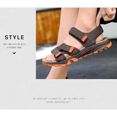 MILDSEVEN Men's Real Leather Open-Toe Sandals, Handmade Fashion Hiking Sandals, Hollow Out Backpacking Beach Shoes,9.5,Brown3