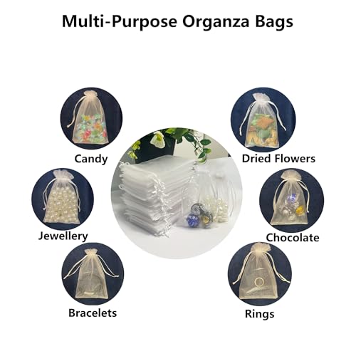 Image of Organza Bags 2.8 inchx3.6 inch, 100Pcs Small Mesh Drawstring Pouches | White Organza Bags for Jewelry, Candy, Party Favors, Small Sachet Wrap, Storage Supplies