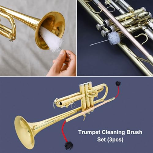 Zestaw do czyszczenia trąbki, 4 szt. końcówki trąbki, szczotki do czyszczenia instrumentów dętych blaszanych, elastyczna szczotka, ustnik, szczotka do zaworów, instrumentów muzycznych