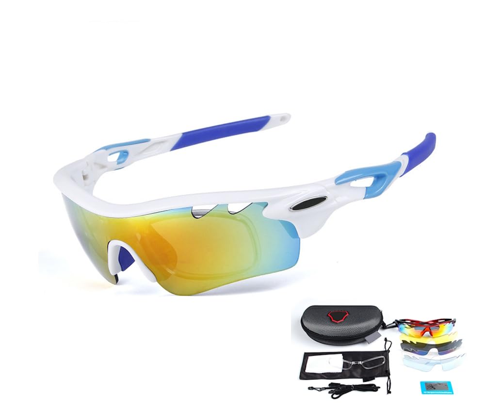 Occhiali da sole ciclismo Occhiali sportivi Polarizzati per Bici strada e MTB, 5 lenti colorati Anti-UV