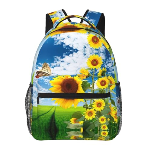 Sac à dos en toile avec imprimé tournesol et papillon ultra léger et ajustable