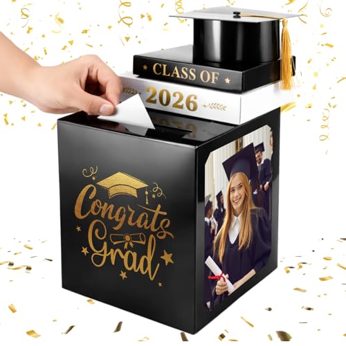 Epakh 4 Pcs Graduation Card Box 2026 Graduation Table Decorations - Congrats Grad Foldable Cardstock Grad Cap Money Box Holder with Slot Centerpiece for Class of 2026 Graduate Party Decor