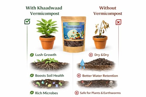 Image of Organic Vermicompost Fertilizer for Plants | Natural Manure & Soil Enricher for Home Garden, Terrace Garden, Pots, Planters & Vegetable Plants - 5kg