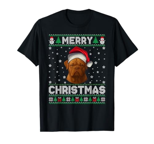 Merry Christmas 2025 Dogue De Bordeaux Santa Hat Ugly Xmas T-Shirt