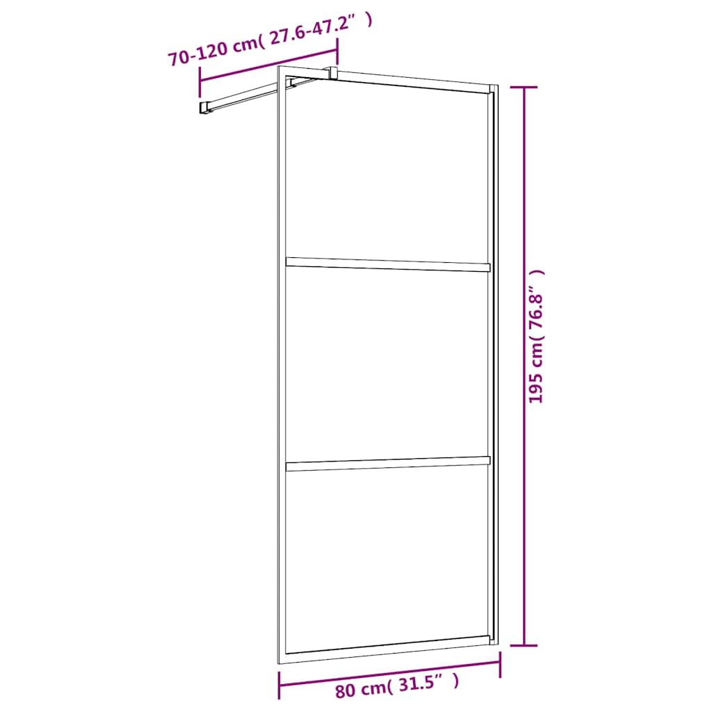 Mampara de ducha de cristal templado dorado transparente, 80 x 195 cm, con cristal de seguridad de 5 mm, marco de aluminio y barra de apoyo ajustable para protección contra salpicaduras en el