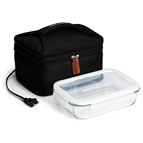 HOTLOGIC Mini XP Portable Electric Lunch Box Food Heater W/Glass - Expandable Food Warmer Tote and Heated Lunchbox for Adults Work/Car/Home - Cook, Reheat, and Keep Your Food Warm - Black - 120V Cover