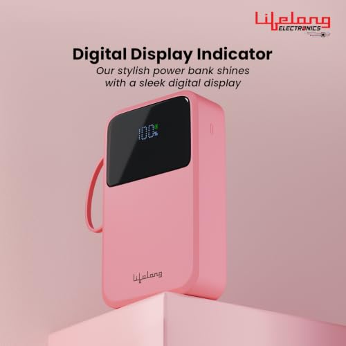 Image of Lifelong Electronics 20000mAh 22.5W Fast Charging Power Bank | 3 Inputs (1 Built-in USB A Cable + 1 C + 1 Lightning Port) & 6 Outputs (3 Built-in Cables + 1 C + 2 A Port) | Small Pocket Size Powerbank
