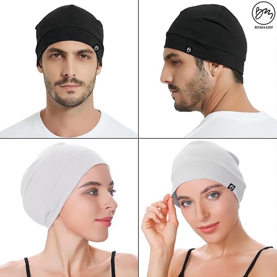 Image of Cooling Cotton Skull Caps for Men Women, Lightweight Beanie Sleep Hats Breathable Helmet Liner