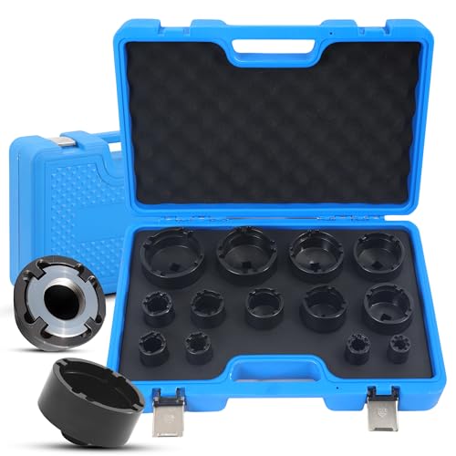 XSTARYE 13PCS Heavy Duty Grooved Lock Nut Sockets with 1/2 KM0-KM12 Spindle Nut Socket Kit with Internal Teeth for Removing & Installing Automotive Axle Lock Nuts Compatible with KM KML HM HML HMLL