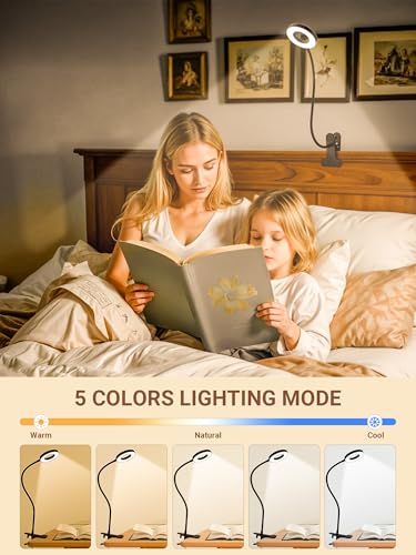 ReinHoo Desk Lamp,5 Colors+10 Brightness Reading Lamp LED Desk Light,550lm Bright Clip on Light, USB LED Lamp with Adapter, 360°Adjustable Reading Lights for Books in Bed, Bedside Table, Study, Craft