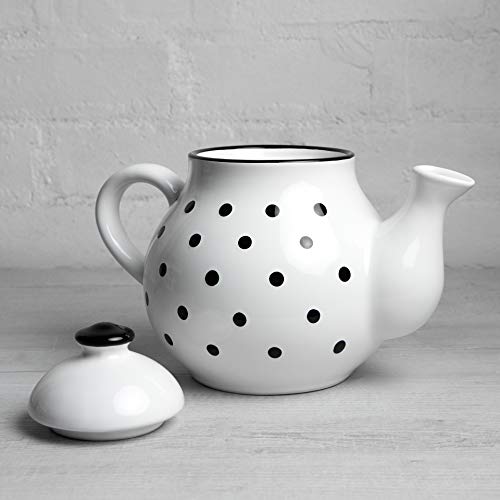 Handmade White And Black Polka Dot Large Ceramic 1,7L/60Oz/4-6 Cup Teapot With Handle And Lid, Unique Pottery Housewarming Gift For Tea Lovers By City To Cottage® #TOP5