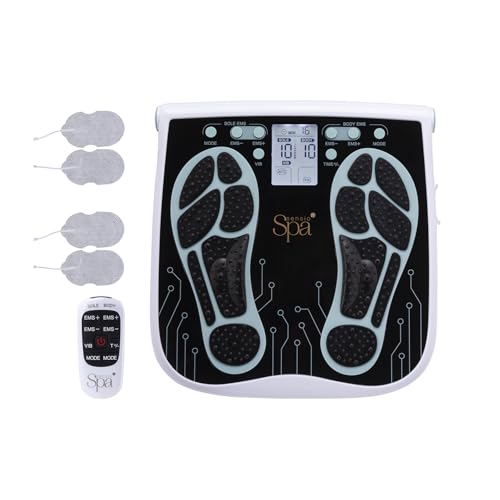 Sensio Spa Foot & Legs EMS Machine with 99 Intensity Levels, Includes 4 Gel Pads for Legs, Back & Shoulders, Remote Control, Mains or Battery Powered