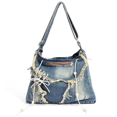 Boho Denim Messenger Bag Classic Crossbody Bag Vintage Canvas Shoulder Bag Large Purse with Upgraded Features for School