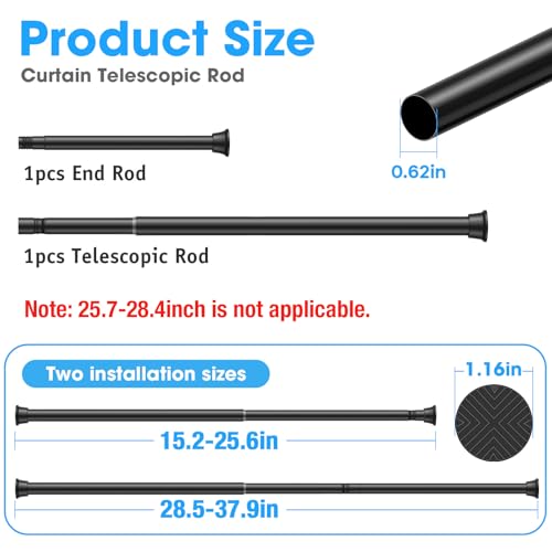 Image of MEXAU Black Tension Curtain Rods18 to 36 In,Small Curtain Rods No Drilling