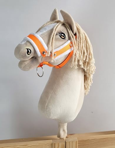 Cabestro de piel blanca para Hobby Horse A3 ajustable con detalles neon