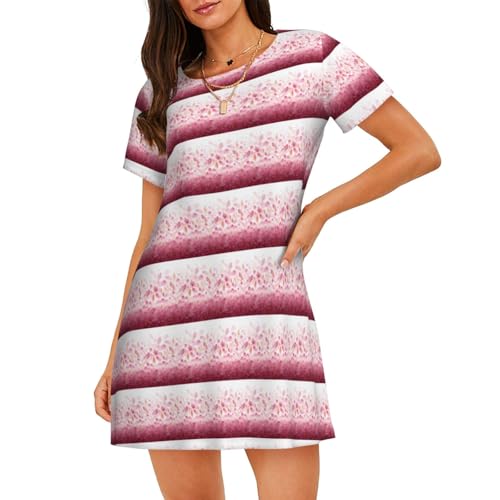 Chemise de nuit Pétales Roses légère robe de nuit manches courtes vêtement de nuit été femme