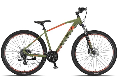 DEPORBIKES Bicicleta montaña Adulto 29 Pulgadas | Cuadro de Aluminio + 21 Velocidades Shimano + Suspensión Delantera con Bloqueo + Frenos Disco Hidráulico | Segura y Resistente (Verde)