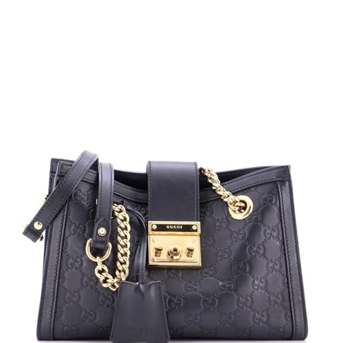 Gucci, Pre-Loved Padlock Chain Tote Guccissima Leather Small, Black