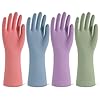 Rubber Cleaning Gloves for Dishwashing, 4 Pairs Reusable Kitchen Gloves for Washing Dishes and Household Cleaning, Colorful Dish Gloves with Flocked Lining and Non-Slip Grip, Pefect for Woman Men – M