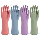 Rubber Cleaning Gloves for Dishwashing, 4 Pairs Reusable Kitchen Gloves for Washing Dishes and Household Cleaning, Colorful Dish Gloves with Flocked Lining and Non-Slip Grip, Pefect for Woman Men - M
