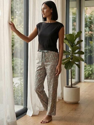 Image of Enamor Mid Rise Full Length Adjustable Drawstring Hangout Pant for Women - Relaxed Fit, Combed Cotton - E4A5