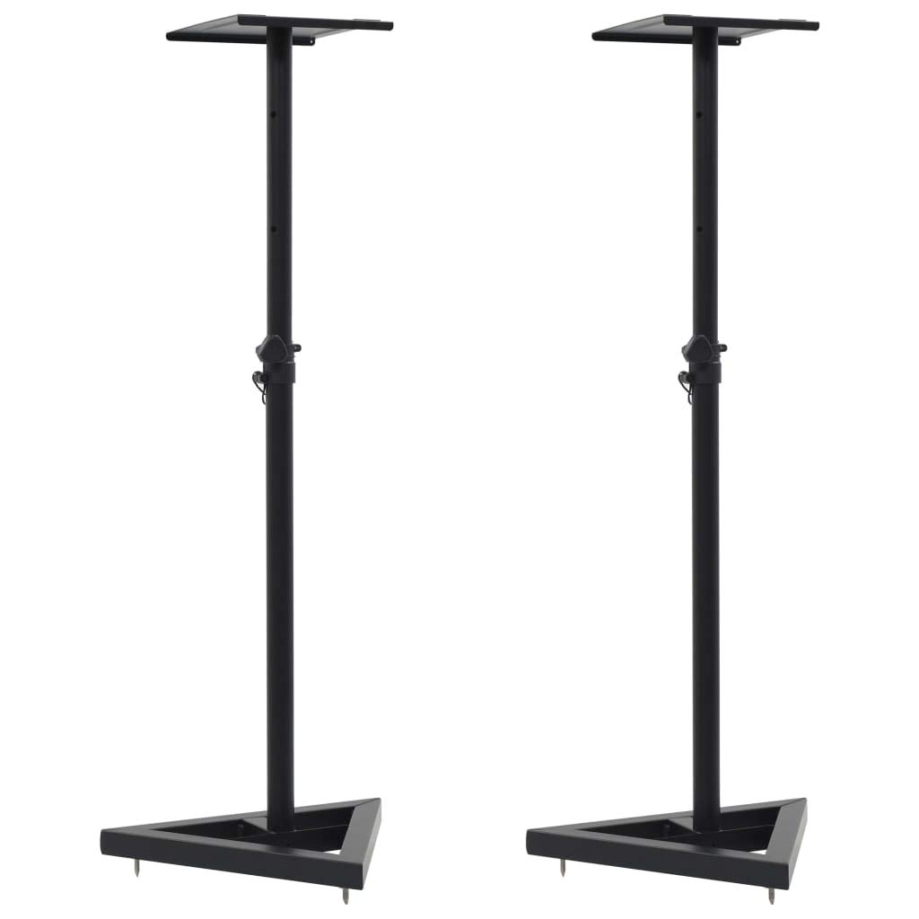 Set di 2 Supporti per Altoparlanti Monitor Studio in Acciaio Nero, Base Triangolare Stabile con Ramponi di livellamento e Piedi Gomma, Altezza regolabile tramite perno