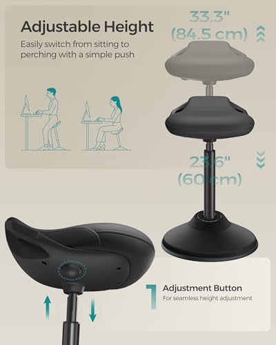 Image of SONGMICS Ergonomic Wobble Stool, Height Adjustable Standing Desk Stool 23.6-33.3 Inches, Swivel Balance Chair with Non-Slip Base, Standing Chair, for Active Sitting, Office, Home, Ink Black UOSC12BK