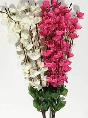 ENDECOR Plastic Artificial Flowers (Pink, White, 2 Pieces)