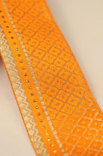 Image of Banarasi Silk Border Lace for Saree, Dupatta, Lehenga, Suit, Blouse & Home Furnishing, Crafting DIY (Mustard Gold, 9 Meters x 2.25 Inch)