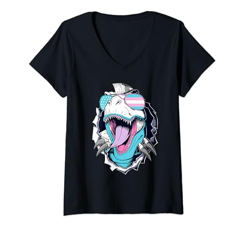 Mujer Genderfluid Dinosaur LGBT-Q Pride Ally T-Rex Hombres Mujeres Camiseta Cuello V