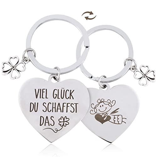 COLOFALLA Schlüsselanhänger Herz mit Gravur beidseitig Viel Glück du schaffst das Engel Glücksbringer Prüfung Führerschein Anhänger Weihnachten Abschluss Geschenke Cover