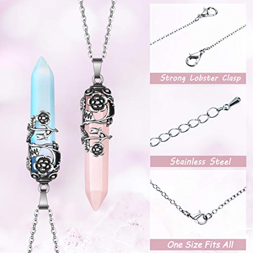Yaomiao 6 Pieces Hexagonal Healing Crystal Necklace Natural Prism Stone Pendant Flower Wrapped Antique Quartz Yoga Energy With 20 Inch Chain (Antique Silver Flower And Chain) #TOP2