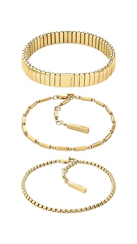 Calvin Klein CK Stacked Collection 35000838 - Juego de 3 pulseras de acero inoxidable chapado en oro amarillo para mujer