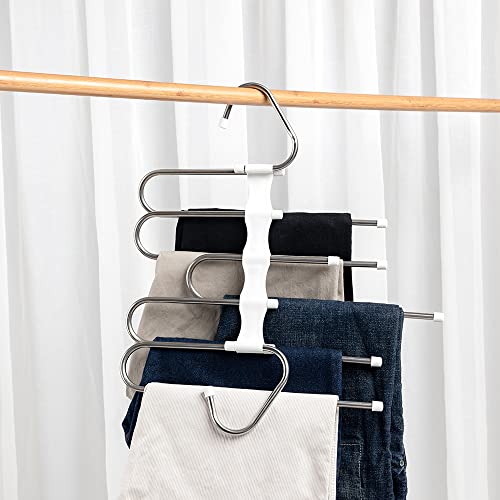 2 Cabides de Calças Multifuncional 5 Divisórias Branco Inox