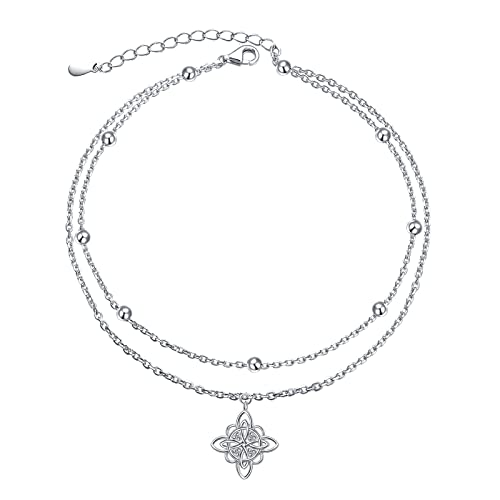 Image of Yearace Anklet for Women S925 Sterling Silver Adjustable Foot Beaded Chain Lotus Flower Claddagh Dragonfly Witches Knot Ankle Bracelet Summer Beach Anklets Jewelry Gift