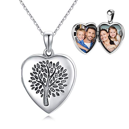 Heart lockets for women that hold pictures Sterling Silver Tree of Life Photo Necklace Gift