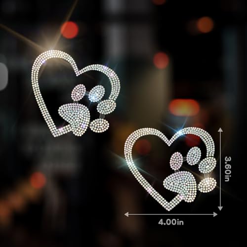 Image of 2Pcs Car Bling Stickers and Decals for Women Rhinestone Stickers Heart with Dog Paw Bling Car Accessories Mobile Phones Tablets Computers Notepads Water Cups Stickers Decals and Decorations