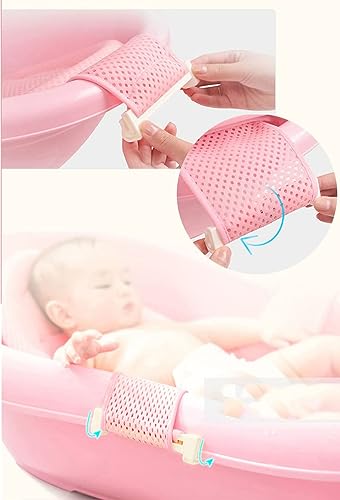 Image of Breathable Mesh Newborn Baby Bath Mat Floating Foam Baby Tub Pillow Adjustable Non-Slip Bath Seat Pad Bath Cushion for Bathtub for 0-18 Months (Style 2-Blue(mesh)) (Pink)