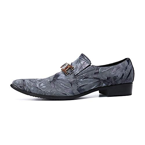 Oxford for Men Formal Shoes Slip On StyleGenuine Leather Imitation Diamond Embossed Pointed Toe Flats Block Heel3