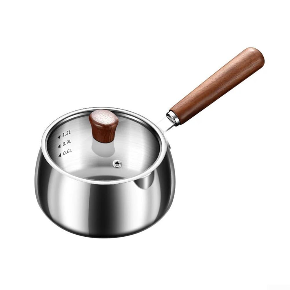 Olla de fusión de mantequilla de acero inoxidable doble caldera con mango de madera, calentador de salsa de leche para inducción, estufa eléctrica de gas, herramienta de cocina, 700 ml, 1200