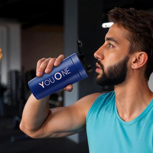 Image of YOUONE Stainless Steel Shaker Bottles For Gym - 100% Leakproof Guarantee, Ideal For Protein, Pre Workout, Bcaas & Water Bpa Free Material (Red) (Blue)