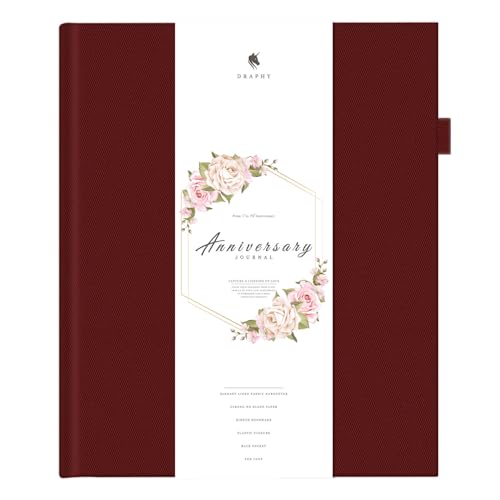 Draphy Anniversary Journal for Couples - Elegant Wedding Memory Book and Photo Album with Pen Holder and Closure Band - The Perfect Anniversary Wedding Gifts for Couples (Scarlet)