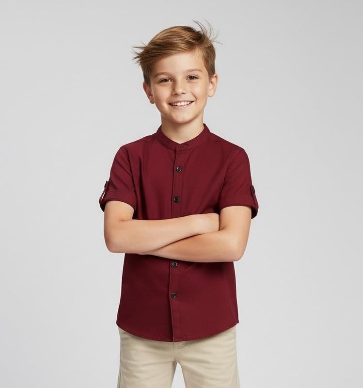 Image of Elegant Boys Shirt in Solid Pattern with Long Sleeves - Soft Fabric Ideal for Kids' School & Outings