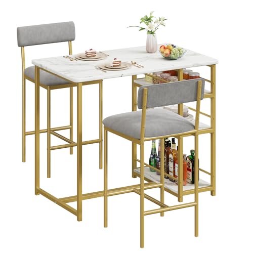 Takywep Dining Table Set for 2 with 3 Storage Shelves,