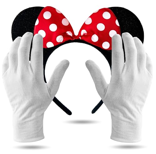 Ensemble de 2 oreilles de Minnie Mouse - Ensemble de déguisement avec gants et oreilles de souris pour femmes pour déguisement et carnaval