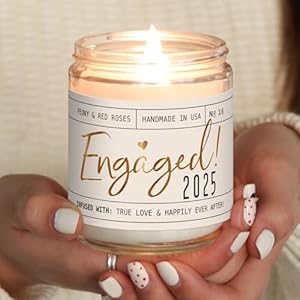 Engagement Gift, Engagement Gifts for Couples -‘Engaged 2025’ Candle, w/Peony & Rose Wedding Bouquet I Engagement Gifts for Her I Fiance Gifts for Women I Engaged Gifts I 50Hr Burn, USA Made