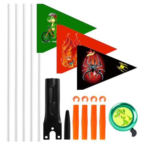 3 Stück Fahrradklingel Kinder Sicherheitswimpel, Bunt Fahrradwimpel,Reflektierend Fahrradfahne für Kinderfahrrad Zubehör Mädchen,Sicherheitswimpel mit Befestigungswinkel