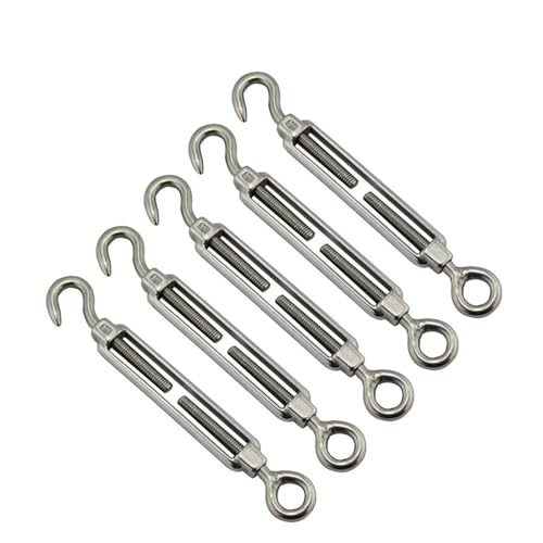 5PCS Tensores para cables de acero inoxidable 304 con cuerpo abierto tipo gancho y ojo, rosca de M4 a M10 para ajuste de tensión en cables y cuerdas miniatura 3